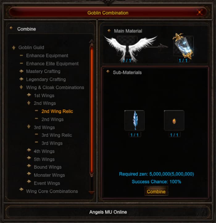 Craft a 2nd Wing Relic